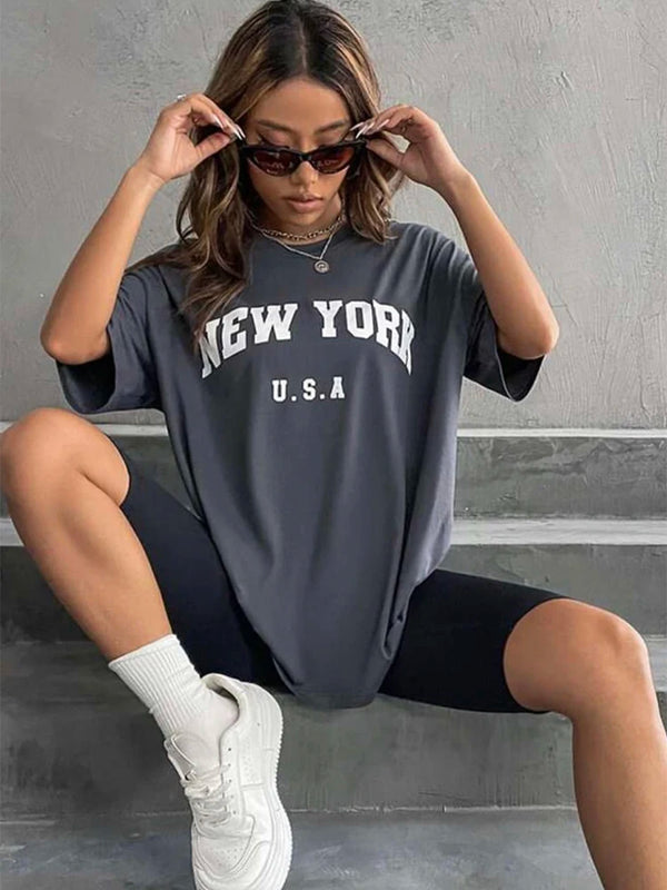 Women's Letter Print O-Neck T-Shirt